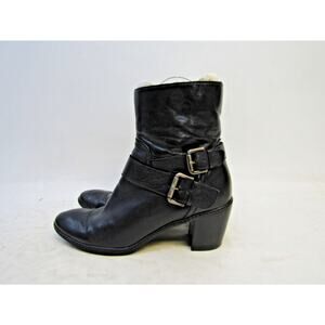 ANNE KLEIN Womens Size 7.5 M Black Leather Ankle Zip Buckle Fashion Boots